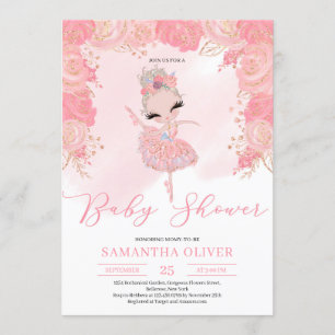 Blush roze en roos gouden bloementutu Baby shower Kaart