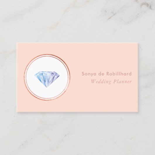 Blush Roze en Roos Gouden Diamant Bruiloft Planner Visitekaartje (Voorkant)