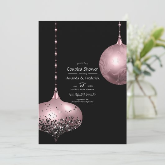 Blush Roze en Roos Gouden Kerst Koppels Douche Kaart (Staand voorkant)