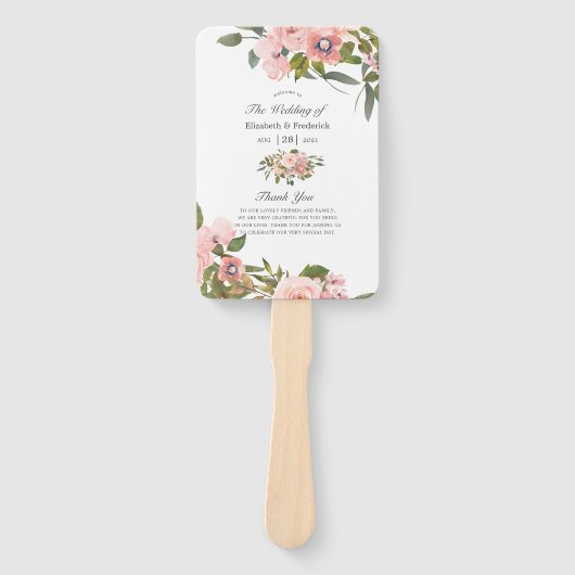 Blush Roze en Roos Gouden Rozen Trouwprogramma Handwaaier (Voorkant)