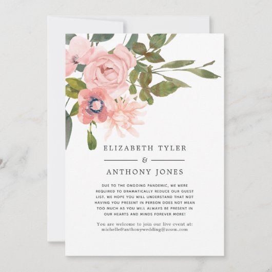 Blush Roze en Roze Gouden Bloemisterij Gereduceerd Aankondiging (Voorkant)