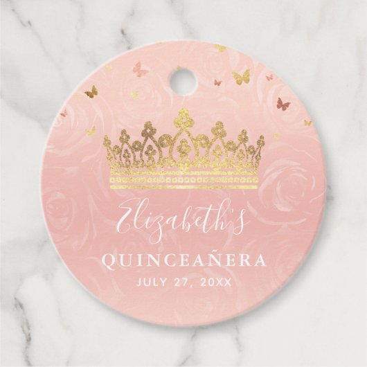 Blush Roze en Roze Gouden Kroon Bedank Cadeau Bedankjes Labels (Voorkant)