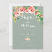 Blush Roze en Sage Elegant Wedding Invitation Kaart (Voorkant)