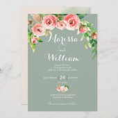 Blush Roze en Sage Elegant Wedding Invitation Kaart (Voorkant / Achterkant)