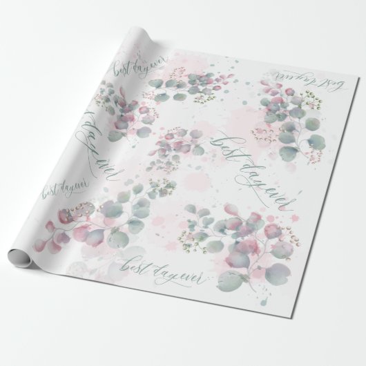 Blush Roze en Sage Green Eucalyptus Cadeaupapier (Uitgerold)