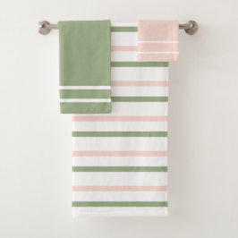 Blush roze en Sage groene strepen Bad Handdoek