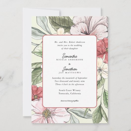 Blush Roze en Sage Herfst Bloemenbruiloft Kaart (Voorkant)