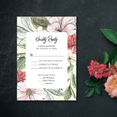 Blush Roze en Sage Herfst Bloemenbruiloft RSVP Kaartje