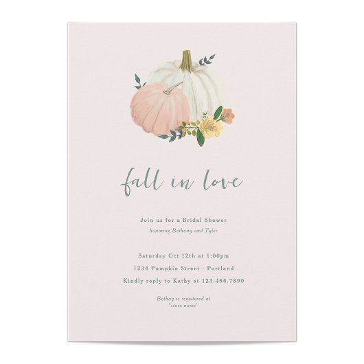 Blush Roze en Sage Herfst Pompoen Vrijgezellenfees Kaart