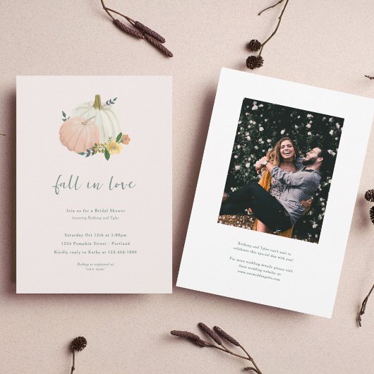 Blush Roze en Sage Herfst Pompoen Vrijgezellenfees Kaart