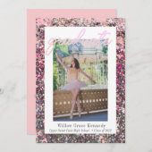 Blush roze en Silver 2 Photo Glam Afstuderen Aankondiging (Voorkant / Achterkant)