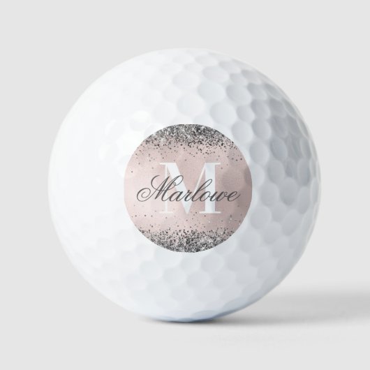 Blush roze en Silver Glitter Monogram Golfballen (Voorkant)