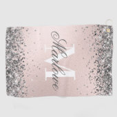 Blush roze en Silver Glitter Monogram Golfhanddoek (Horizontaal)