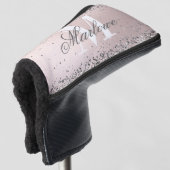 Blush roze en Silver Glitter Monogram Golfheadcover (3/4 voorkant)