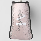 Blush roze en Silver Glitter Monogram Golfheadcover (Draai 90)