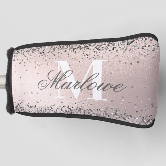 Blush roze en Silver Glitter Monogram Golfheadcover (Voorkant)