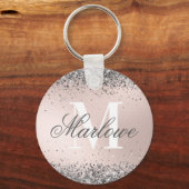Blush roze en Silver Glitter Monogram Sleutelhange Sleutelhanger (Voorkant)