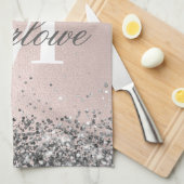Blush roze en Silver Glitter Monogram Theedoek (Quarter Fold)