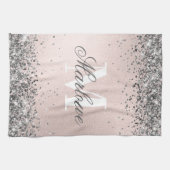 Blush roze en Silver Glitter Monogram Theedoek (Horizontaal)
