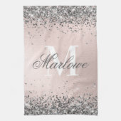 Blush roze en Silver Glitter Monogram Theedoek (Verticaal)