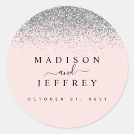 Blush roze en Silver Glitter Weddenschap Ronde Sticker