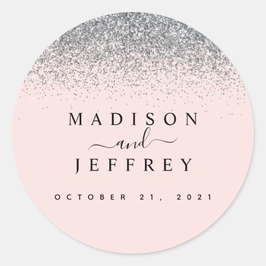 Blush roze en Silver Glitter Weddenschap Ronde Sticker (Voorkant)