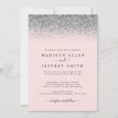 Blush roze en Silver Glitter Wedding Invitation Aankondiging (Voorkant)