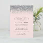 Blush roze en Silver Glitter Wedding Invitation Aankondiging (Staand voorkant)