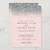Blush roze en Silver Glitter Wedding Invitation Aankondiging (Voorkant / Achterkant)