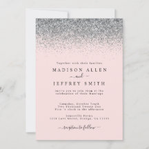 Blush roze en Silver Glitter Wedding Invitation