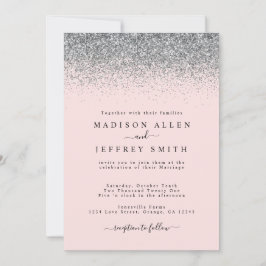 Blush roze en Silver Glitter Wedding Invitation Aankondiging