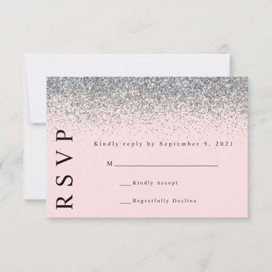 Blush roze en Silver Glitter Wedding RSVP Kaart (Voorkant)
