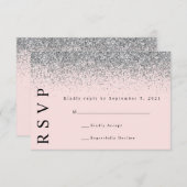 Blush roze en Silver Glitter Wedding RSVP Kaart (Voorkant / Achterkant)