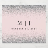 Blush roze en Silver Glitter Wedding Sparkling Wijnetiket (Enkel label)