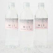 Blush roze en Silver Glitter Wedding Waterfles Etiket (Flessen)