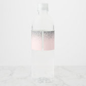 Blush roze en Silver Glitter Wedding Waterfles Etiket (Achterkant)