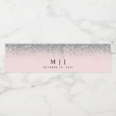 Blush roze en Silver Glitter Wedding Waterfles Etiket (Enkel label)