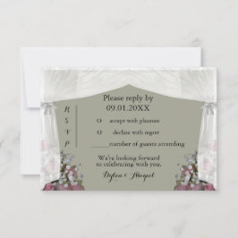 Blush Roze en Stof Sage Trouw RSVP Uitnodiging