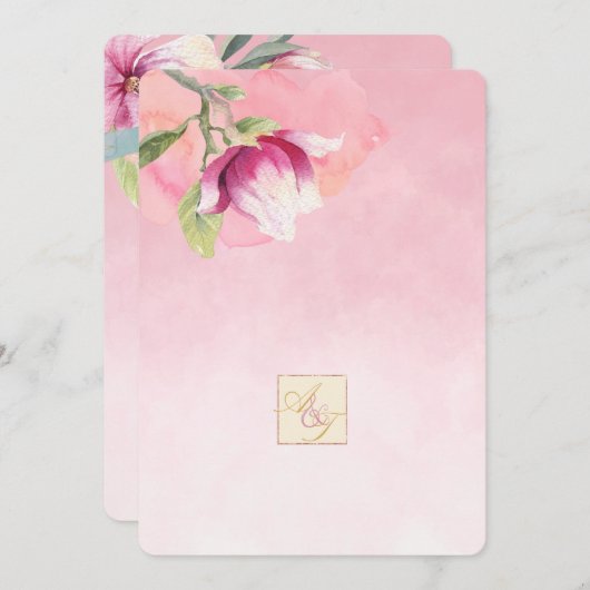 Blush Roze en Stoffig Blauw Magnolia Bruiloft2 Kaart (Voorkant / Achterkant)