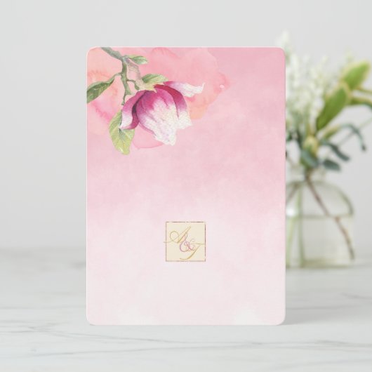 Blush Roze en Stoffig Blauw Magnolia Bruiloft2 Kaart (Staand voorkant)