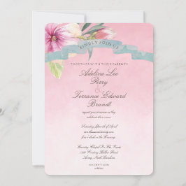 Blush Roze en Stoffig Blauw Magnolia Bruiloft2 Kaart