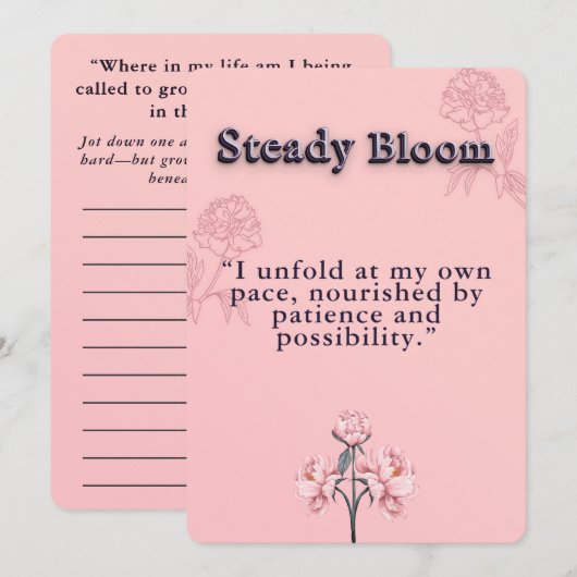 Blush roze en stoffig Roos Peony Bloom Affirmatie Notitiekaartje (Voorkant / Achterkant)