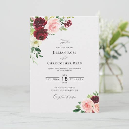 Blush roze en uitnodiging voor een brute bruiloft (Staand voorkant)