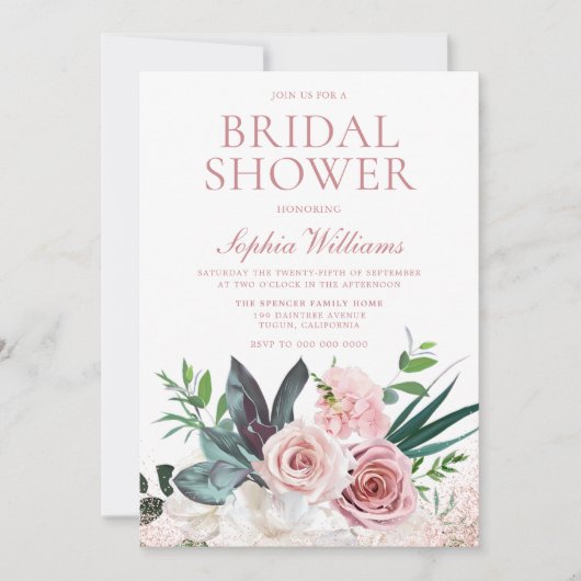 Blush Roze en usty Roos Floral Vrijgezellenfeest Kaart (Voorkant)