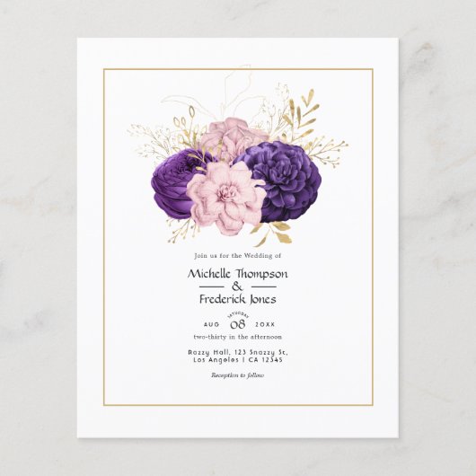 Blush Roze en Violet Bloemen Bruiloft Flyer (Voorkant)