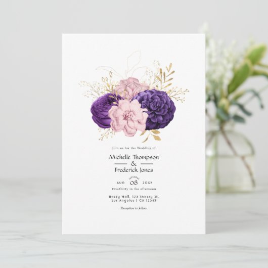 Blush Roze en Violet Bloemen Bruiloft Kaart (Staand voorkant)