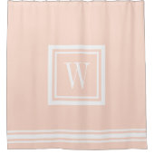 Blush roze en White Classic Square Monogram Douchegordijn (Voorkant)