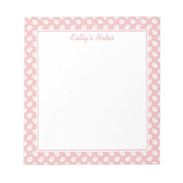 Blush roze en White Dog Paws Pattern & Jouw tekst Notitieblok