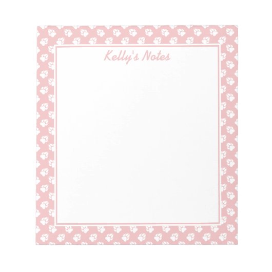 Blush roze en White Dog Paws Pattern & Jouw tekst Notitieblok (Voorkant)