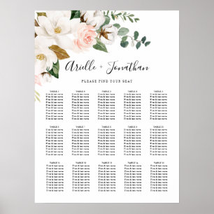 Blush roze en White Floral Wedding Seating Chart Poster